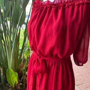 Elegant Red Off-Shoulder Dress